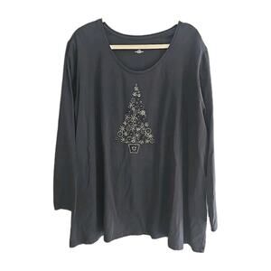 Catherines Black Christmas Tree Beaded Long Sleeve Top Womans Plus Size 26/28W